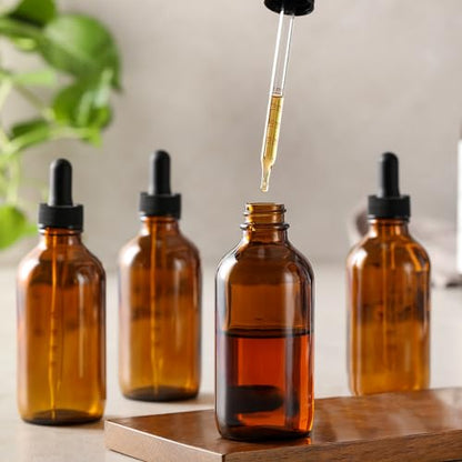 4 oz Dark Amber Glass Dropper Bottles with Measured Dropper, 4 Pack- 120ml Thick Tincture Bottle with Measurement Eye Droppers, Leakproof Essential Oils Bottle for Health, Personal Care & Beauty - color: Amber