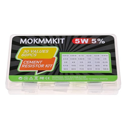 30 Values 5W Ceramic Cement Resistor Kit 0.01 Ohm - 100 Ohm - size: 0.01Ω-100Ω 60 PCS