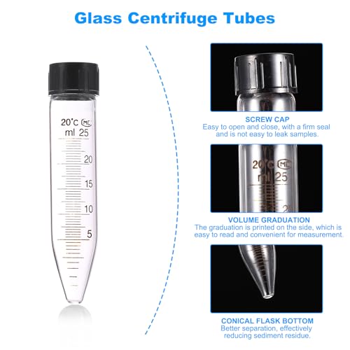 PATIKIL 25ml Centrifuge Tubes, 6 Pcs Glass Graduated Centrifuge Vials with Screw Cap Conical Bottom Test Tube Storage Container for Sample Laboratory Liquid - size: 25ml