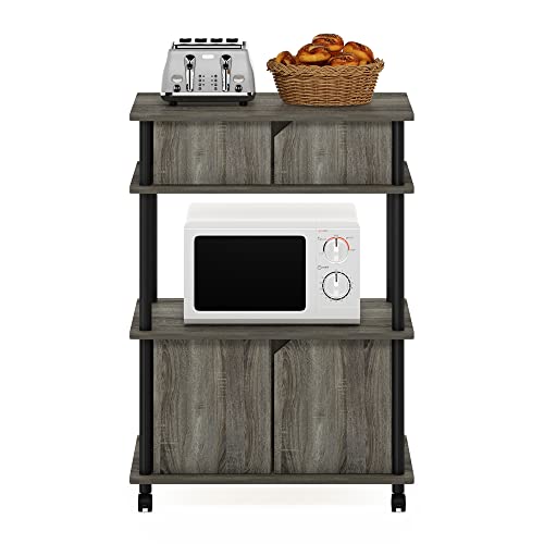 Furinno Turn-N-Tube Kitchen Storage Cart with Cabinet and Lockable Wheels, French Oak Grey/Black - color: French Oak Grey/Black, size: 3-Tier with Cabinet