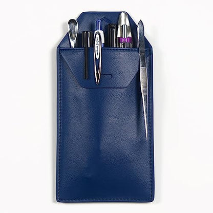 Lab Coat Pocket Protector: Faux Leather Pen-Tweezer Holder Organizer Pouch - color: Blue