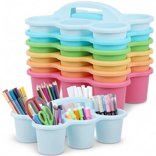 6 Pack Classroom Caddy With Handle for School Supplies, Pastel - color: Pastel