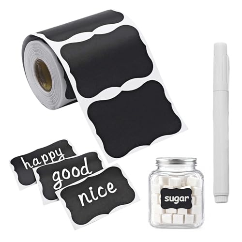 Chalkboard Label Stickers with White Chalk Marker – 180 Pcs for Clinic, Pharmacy and Lab Container Organization and Record Keeping (Wave)