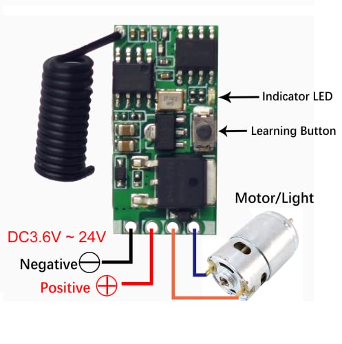QIACHIP Wireless DC Motor Speed Controller Remote PWM Dimmer 3.6V-24V 3A