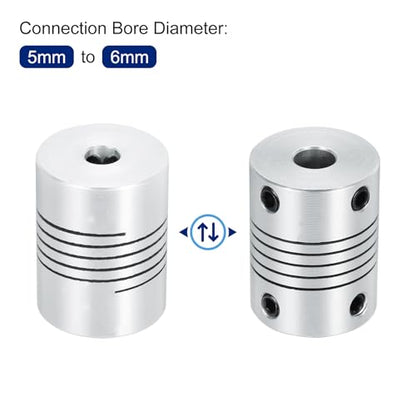 uxcell 2Pcs 5mm to 6mm Aluminum Alloy Shaft Coupling L25xD19 Flexible Coupler Beam for 3D Printer CNC Machine DIY Encoders and Motors Shaft,Silver - size: 5mm to 6mm