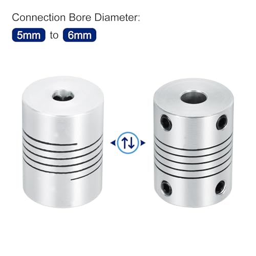 uxcell 4Pcs 5mm to 6mm Aluminum Alloy Shaft Coupling L25xD19 Flexible Coupler Beam Stepper Motor Joint Connector for 3D Printer CNC Machine DIY Encoders and Motors Shaft,Silver - size: 5mm to 6mm