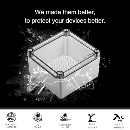 QILIPSU Outdoor Junction Box IP67 Waterproof Project Box ABS Plastic Weatherproof Electrical Enclosure Clear Cover (7.9"x7.9"x3.7" CC) - color: Clear Cover, size: 7.9"x7.9"x3.7"