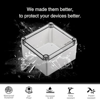 QILIPSU Outdoor Junction Box IP67 Waterproof Project Box ABS Plastic Weatherproof Electrical Enclosure Clear Cover (7.9"x7.9"x3.7" CC) - color: Clear Cover, size: 7.9"x7.9"x3.7"