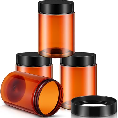 Patelai 4 Pcs Plastic Jars with Lids, Amber, 10 oz, Wide Mouth - color: Amber, size: 10 oz