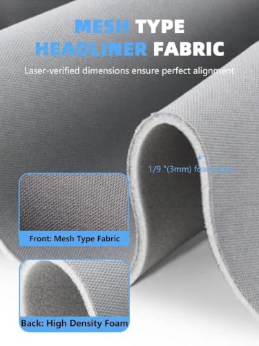 Gray Headliner Fabric Mesh Type - 120" L × 60" W Auto Head Liners, Fabric Tube Packaging with Foam Backing for Cars, Trucks, SUVs, RVs, Boats - Home Repair/DIY Headliner Material - color: Light Gray, size: 120"L×60"W