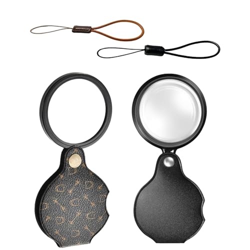 2PCS 15X Pocket Magnifying Glass Loupe with Leather Holster - color: Black