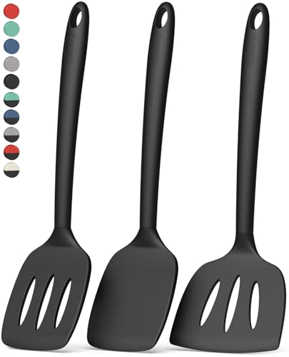 Coukre 3 Pack Silicone Spatula Set, Heat Resistant to 500°F, BPA-Free - color: PureBlack