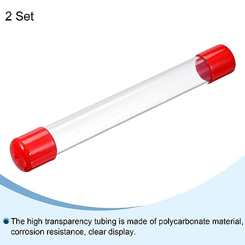 PATIKIL Clear Rigid Tube Round Plastic Tubing with Red Rubber Caps Polycarbonate Water Pipe, 305mm/ 12 Inch Length, 22mmx25mm/0.87"x1", 2 Set - color: Red,Clear, size: 0.87"x1"