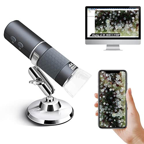 4K WiFi Microscope for iPhone Android PC, 50-1000X USB Digital Microscope Wireless Super HD Endoscope Camera Compatible with All Cellphones iPad Android Tablet Windows Mac Chrome Linux - color: Grey