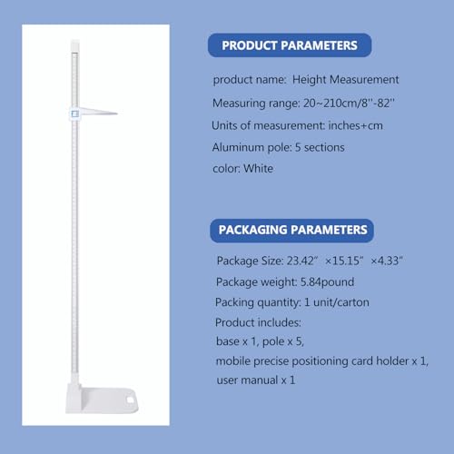 Aluminum Alloy Height Measurement 5-Section Portable Height Measure 8-82 inch/20-210 cm/Unit with cm & inch for Offices, Gyms, School and Physical examinations - color: light blue-height measuring rod-3