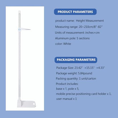 Aluminum Alloy Height Measurement 5-Section Portable Height Measure 8-82 inch/20-210 cm/Unit with cm & inch for Offices, Gyms, School and Physical examinations - color: light blue-height measuring rod-3