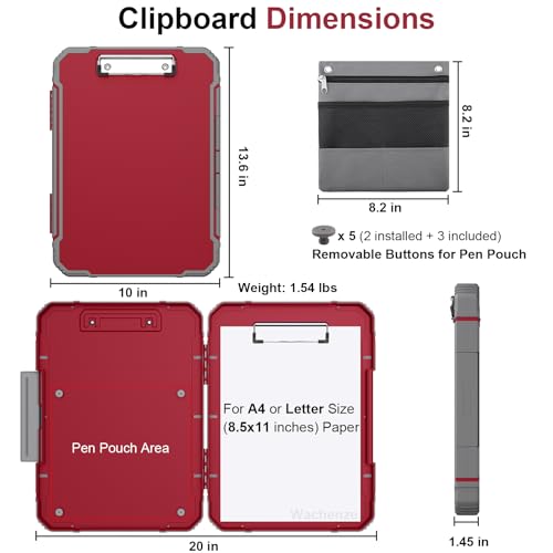 Clipboard, Clipboard with Storage, Heavy Duty Clip Boards 8.5x11, Protective Over Molded Edge, Plastic Clipboards, Contractor Folder with Internal Pen Pouch for Driver (Red) - color: Red