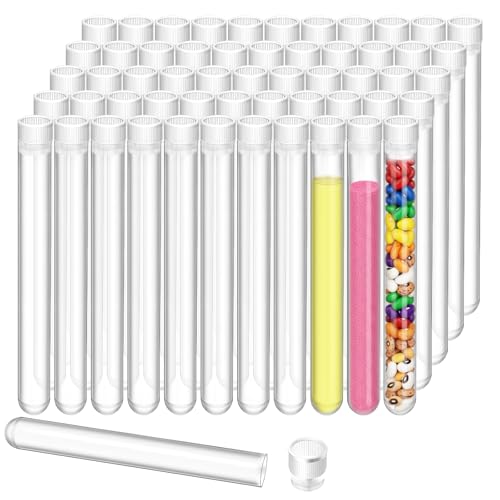 100 Pcs Plastic Test Tubes with Caps, 16x150mm(25ml) Plastic Tube, Clear Test Tubes for Candy Seed Scientific Themed Birthday Party Supplies(White)