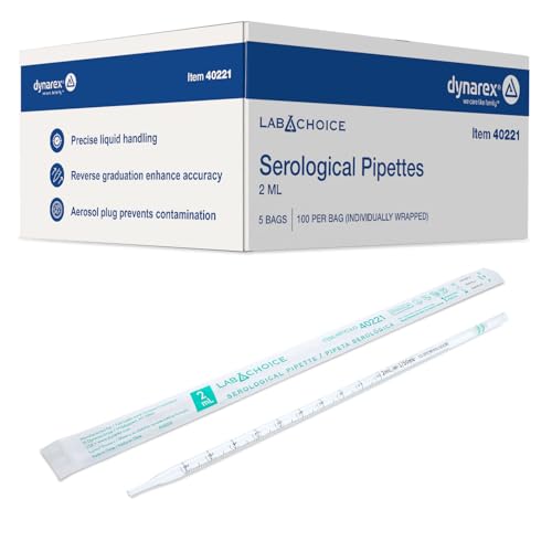 LabChoice Serological Pipettes - 500 Count - Plastic Disposable Sterile Pipettes, Individually Packed Graduated Transfer Pipette for Laboratory Use - 2mL, Green