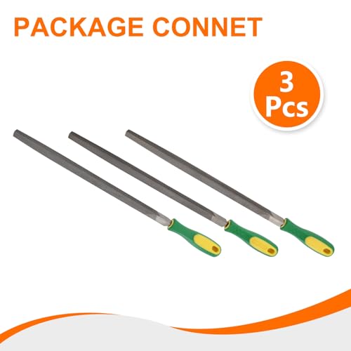 HARFINGTON 3pcs Triangle Coarse/Medium/Thin Cut File 12" Double Cut Teeth High Carbon Steel Hand Rasp File Plastic Handle for Metal Wood Deburring Removing - size: 12"