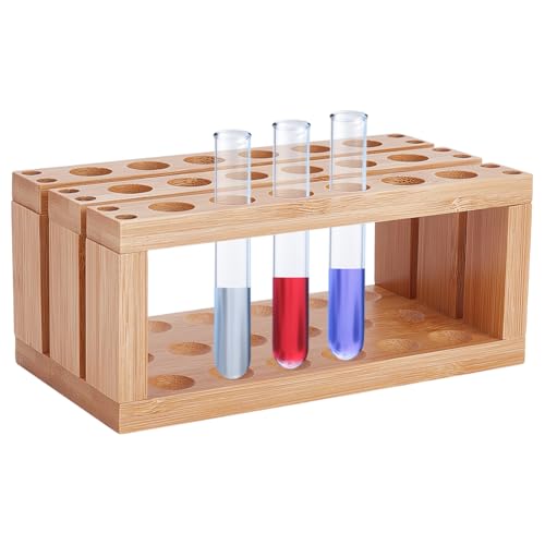 UNICRAFTALE Bamboo Test Tube Rack 18-Holes Wooden Lab Rack Multi-Use Cylinder Tube Display Racks Rectangle Lab Supplies Tubes Holder 15mm Diameter Tubes for Chemistry Laboratory 6.3x3.35x2.76 Inch - size: 16x8.5x7cm