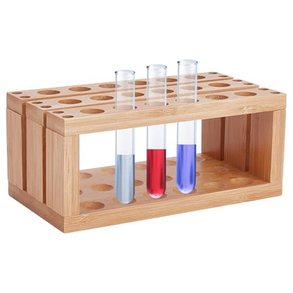 UNICRAFTALE Bamboo Test Tube Rack 18-Holes Wooden Lab Rack Multi-Use Cylinder Tube Display Racks Rectangle Lab Supplies Tubes Holder 15mm Diameter Tubes for Chemistry Laboratory 6.3x3.35x2.76 Inch - size: 16x8.5x7cm
