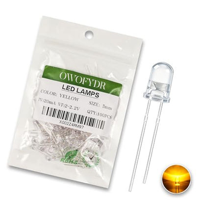 100PCS 5mm Yellow LED Diodes, Clear Lens, Through-Hole - color: (Transparent) Yellow, size: 5MM
