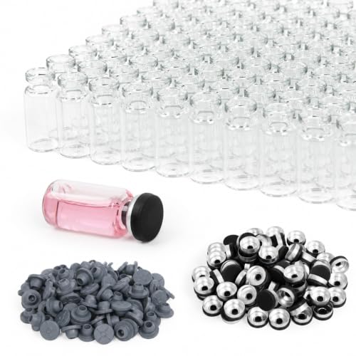 100 Pack 3ml Clear Glass Vials with Black Caps – 1 Dram Lab Headspace Vials, 13mm Neck Diameter, Includes Flip Top Caps and Self-Sealing Rubber Stoppers for Laboratory, Sample Storage - color: Clear Vial Black Cap, size: 3ml