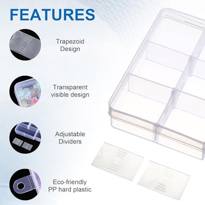 24 Pack 15 Grids Clear Plastic Bead Organizer Box Small Craft Organizer Box Storage Container with Adjustable Dividers for Jewelry Crafts Fishing Tackle Small Parts