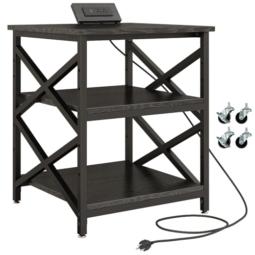 METYERRY 24"x23.6" Large Printer Stand with Power Outlet, 3 Tier Cart - color: Black