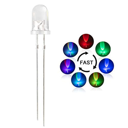 DiCUNO 100pcs 5mm RGB Multicolor Fast Blinking LED Diode Lights, 7 Colors - style: Fast Flash
