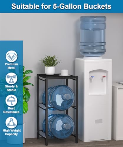 mocomax 5 Gallon Water Jug Rack, 3 Tier Detachable Water Bottle Holder With Storage Shelf, Heavy Duty Water Jug Dispenser Stand Organizer for Kitchen, Office, Home, Black - style: 3-Tier with shelf