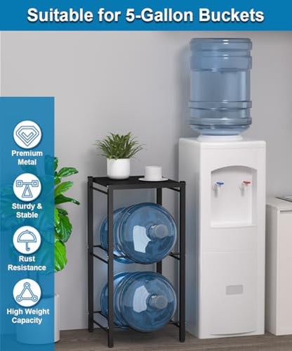 mocomax 5 Gallon Water Jug Rack, 3 Tier Detachable Water Bottle Holder With Storage Shelf, Heavy Duty Water Jug Dispenser Stand Organizer for Kitchen, Office, Home, Black - style: 3-Tier with shelf