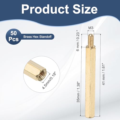 PATIKIL 50 Pcs Male to Female Thread Spacer Screws M3 x 35mm + 6mm Brass Hex Standoff PCB Motherboard Spacer Screw Nut for Drone Quadcopter Computer Electronic Projects Circuit Board - size: M3 x 35mm + 6mm
