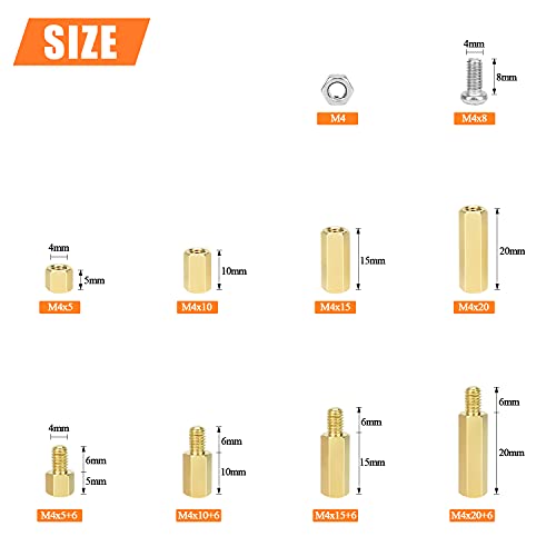 HELIFOUNER 140 Pieces M4 Male Female Hex Brass Spacer Standoff Screw Nut Assortment Kit - size: M4 Brass Standoff Kit