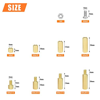 HELIFOUNER 140 Pieces M4 Male Female Hex Brass Spacer Standoff Screw Nut Assortment Kit - size: M4 Brass Standoff Kit