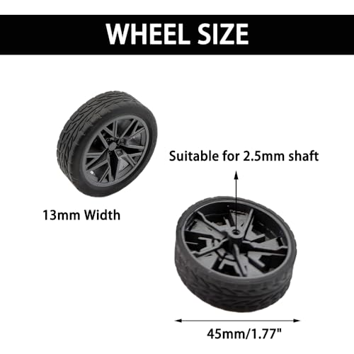 10PCS Toy Wheel Model Car Wheel with 5PCS Round Rod Shaft Axles for DIY Model Toy RC Car Truck Robot Building Project (2.5x45mm) - style: 2.5x45mm