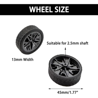 10PCS Toy Wheel Model Car Wheel with 5PCS Round Rod Shaft Axles for DIY Model Toy RC Car Truck Robot Building Project (2.5x45mm) - style: 2.5x45mm