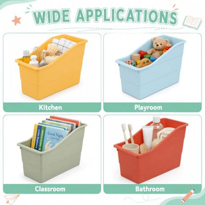 12 Pack Book Bins for Classroom with Labels, Blue Brown - color: Blue brown