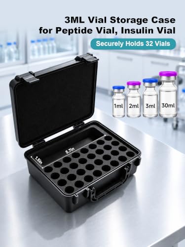 3ml Peptide Case for Fridge, 32Slots Vials Case for Peptides & Insulin - color: 32-shots×3ml + 1-slot×30ml (Black)