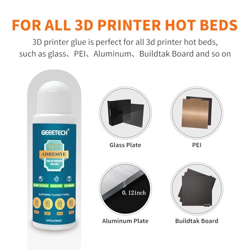 150ml 3D Printer Adhesive Glue, Perfect First Layer Adhesion, Prevents Warping on Heat Bed, Easy Release for PLA, PETG, ASA, TPU Filaments and Glass, PEI, Aluminum Various Build Plate, 5.07fl oz