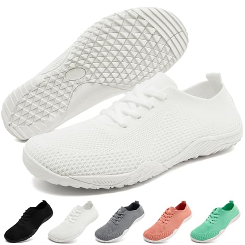 Barefoot Shoes Women Tennis Gym Zero Drop Trail Minimalist Sneakers - color: White, size: 10.5