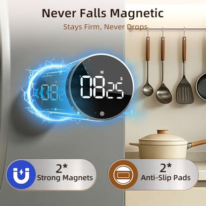 Digital Magnetic Kitchen Timer & Stopwatch with LED Display, Space Gray - color: Space Grey