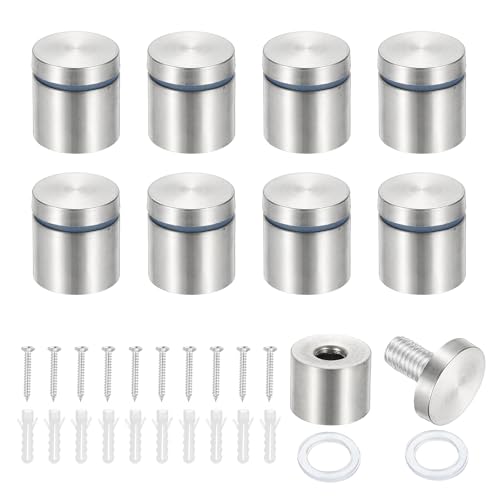 PATIKIL 1x1" Standoff Screws, 8 Pack Stainless Steel Stand Off Wall Mounts Wall Sign Mounting Hardware Advertising Standoff Nail for Hanging Acrylic Signs Picture Frame, Silver - size: 1x1"
