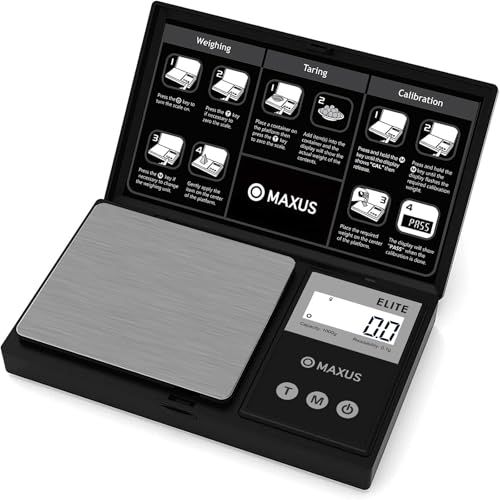 MAXUS Digital Gram Scale 1000g/0.1g, Small Food Scale with Backlit LCD, Mini Pocket Scale for Jewelry - color: Matte Black