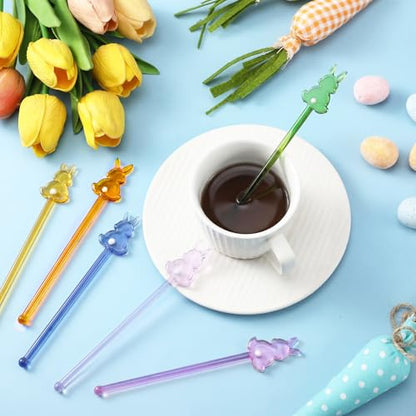 Qinyoung 12 Pcs Easter Glass Drink Stirrers 7 Inch Swizzle Sticks for Cocktails Coffee Reusable Rabbit Beverage Stir Sticks for Easter Party Coffee Bar Kitchen Bar Weddings - style: Rabbit