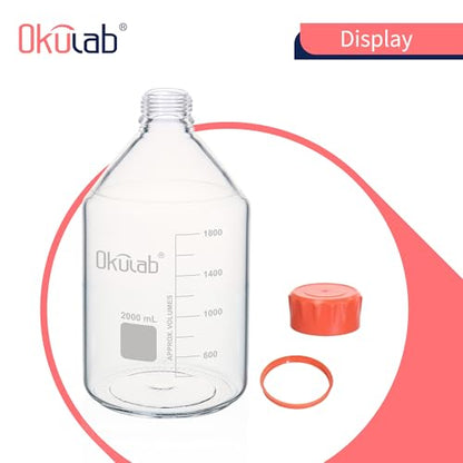 2000ml Round Media Storage Bottles, 3.3 Borosilicate Glass Media Bottles, with GL45 Screw Caps in PP Materia, GL45RB2000A1 - style: 1pc of 2000ml