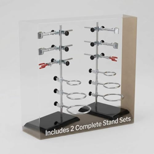 QWORK Lab Support Stand Set – 2 Sets Adjustable Metal Clamp and Ring Frame for Teaching, Chemistry & Physics