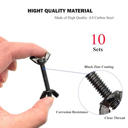 20 Pcs Black Zinc Coated 1/4"-20 x1-1/2 Wing Screw Bolts and Wing Nuts Kit Hand Twist Tighten Wing Head Butterfly Screws and Nut Fasteners Assorted Kit - size: Black 10pcs 1/4"-20x1-1/2" WingScrew&10pcs WingNut