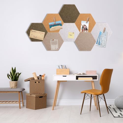 Mooliwe 8 Pcs 12 Inch Hexagon Cork Board Tiles Pins Clips, Burlywood - color: Burlywood